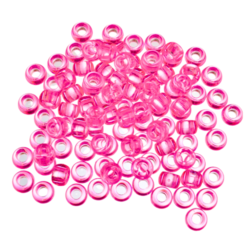 Koraliki kandi oponki akryl 9mm warkoczyki pony bead różowe przezroczyste