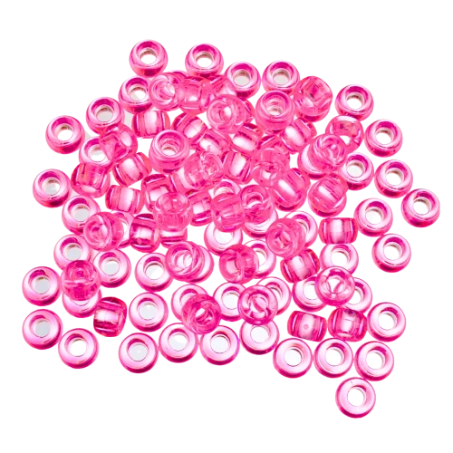 Koraliki kandi oponki akryl 9mm warkoczyki pony bead różowe przezroczyste