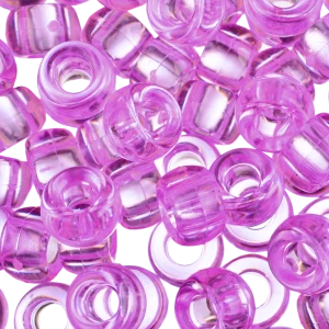 KOP53 Koraliki kandi oponki akryl 9mm pony bead fioletowe przezroczyste 20szt