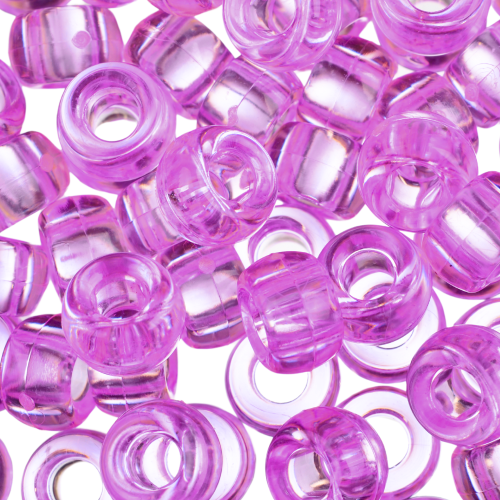 Koraliki kandi oponki akryl 9mm pony bead fioletowe przezroczyste 20szt