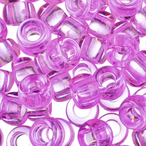 Koraliki kandi oponki akryl 9mm pony bead fioletowe przezroczyste 20szt