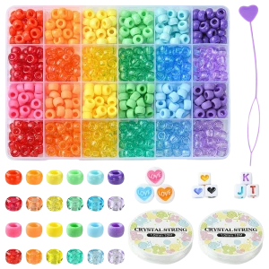 KLZ53 DUŻY Zestaw koralików akrylowych pony kandi i literek do bransoletek + 2 żyłki 850szt