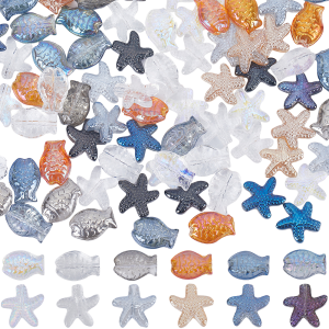KSZ14 Koraliki szklane galwanizowane opalizujące MORSKIE OCEAN rybka rozgwiazda 10szt miks