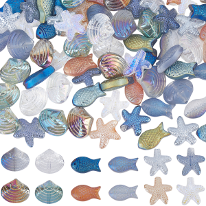 KSZ15 Koraliki szklane opalizujące MORSKIE OCEAN rybka rozgwiazda muszla 10szt miks