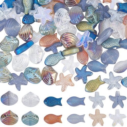 Koraliki szklane opalizujące MORSKIE OCEAN rybka rozgwiazda muszla