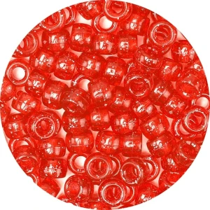 KOP65 Koraliki oponki akryl 9mm kandi pony bead czerwone z brokatem 20szt
