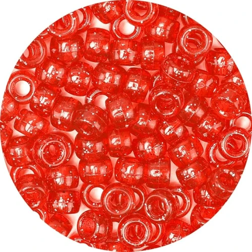 Koraliki oponki akryl 9mm kandi pony bead czerwone z brokatem 20szt