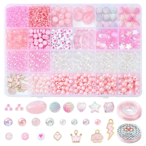 Duży zestaw koralików akrylowych PINK KAWAII RÓŻOWY do biżuterii