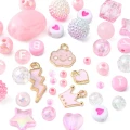 Duży zestaw koralików akrylowych PINK KAWAII RÓŻOWY do biżuterii