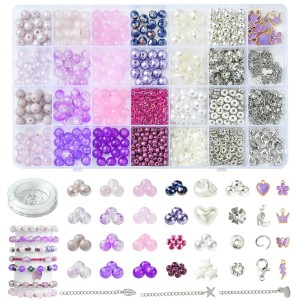 KLZ58 MEGA zestaw koralików szklanych akrylowych i półfabrykatów FIOLETOWY do biżuterii