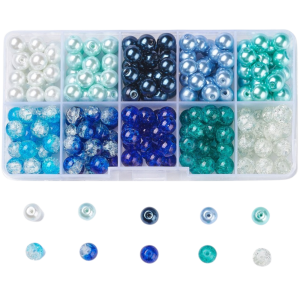 ZSZ1 Zestaw koralików szklanych NIEBIESKI kule kulki 8mm crackle i perełki do bransoletek biżuterii 200szt