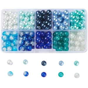 ZSZ1 Zestaw koralików szklanych NIEBIESKI kule kulki 8mm crackle i perełki do bransoletek biżuterii 200szt