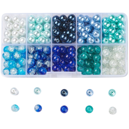 Zestaw koralików szklanych NIEBIESKI kule kulki 8mm crackle i perełki do bransoletek biżuterii 200szt