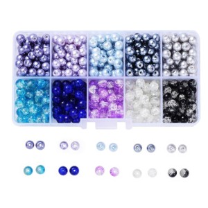 ZSZ3 Zestaw koralików szklanych NIEBIESKI FIOLETOWY kule 6mm crackle i perełki 500szt