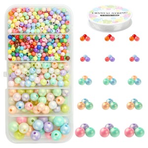 KLZ59 Zestaw koralików pastelowych kule kulki perełki + żyłka, 740szt