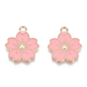 ZAW59 Zawieszki charm metalowe kwiat KWIATEK różowy do bransoletek 2szt