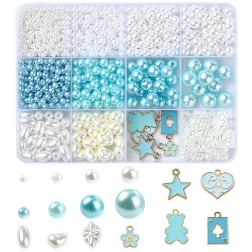 Zestaw DIY NIEBIESKI PERŁOWY koraliki perełki zawieszki 1000szt