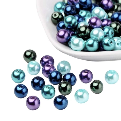 Koraliki kulki kule szklane 8mm PEREŁKI perły zielone fiolet MIX
