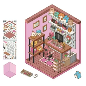 S3D86 Naklejki 3D DIY z Tiktoka Roombox POKOIK GIER gracz różowy