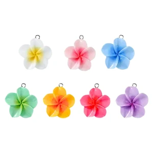 ZAW69 Zawieszki akrylowe KWIAT LEI kwiatki 23mm PLUMERIA hibiskus LOTOS 5szt 