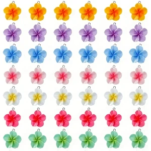 ZAW70 Zawieszki akrylowe KWIAT LEI kwiatki 18mm PLUMERIA hibiskus LOTOS 5szt