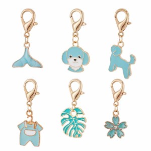 ZAW73 Zawieszki MORSKIE NIEBIESKIE zestaw 6szt emaliowane na karabińczyku