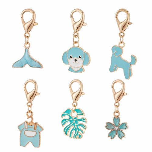 Zawieszki MORSKIE NIEBIESKIE zestaw 6szt emaliowane na karabińczyku