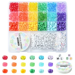 KLZ64 Zestaw koralików akrylowych pony kandi i literek do bransoletek + żyłka 760szt
