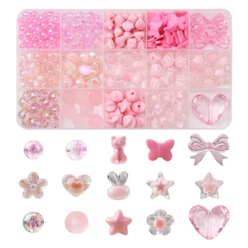 Zestaw PINK kawaii koraliki akrylowe RÓŻOWY do biżuterii