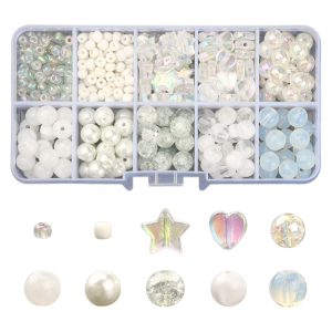 KLZ73 Zestaw BIAŁY koralików akrylowych i szklanych do biżuterii 700szt