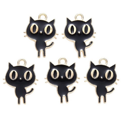Zawieszki metalowe kot kotek czarny emalia do bransoletek