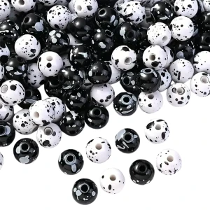 KOK106 Koraliki kulka kule 10mm plamki dalmatyńczyk PLAMY akrylowa żywica 10szt