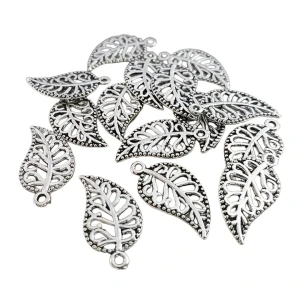 ZAW96 Zawieszki charm metalowe listek liście listki 14mm do bransoletek 10szt