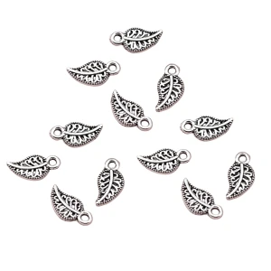 ZAW97 Zawieszki charm metalowe listek liście listki 10mm do bransoletek 10szt