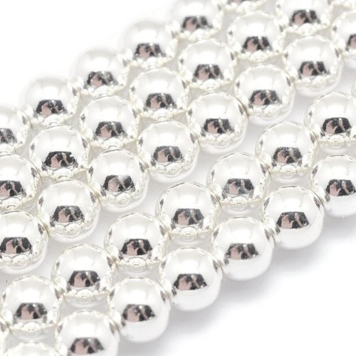 Kamień HEMATYT koraliki galwanizowane na srebro PRZEKŁADKA gładkie