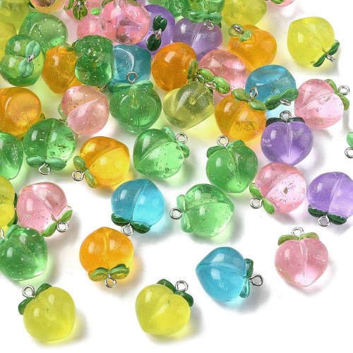 Zawieszki duża akrylowa brzoskwinia z brokatem do bransoletek MIX 6szt