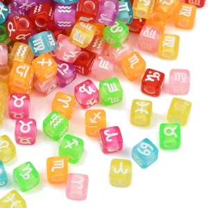 KL32 Koraliki literki KOLOR candy znaki zodiak kostki 7mm bransoletki mix 40szt