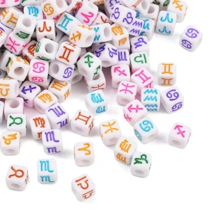 KL33 Koraliki literki KOLOR białe znaki zodiak kostki 7mm bransoletki mix 40szt